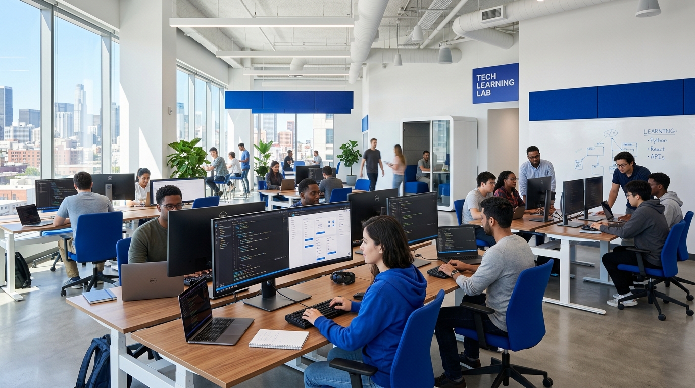 PureSkill IT Tech Hub software engineering floor and modern learning lab in Adajan, Surat